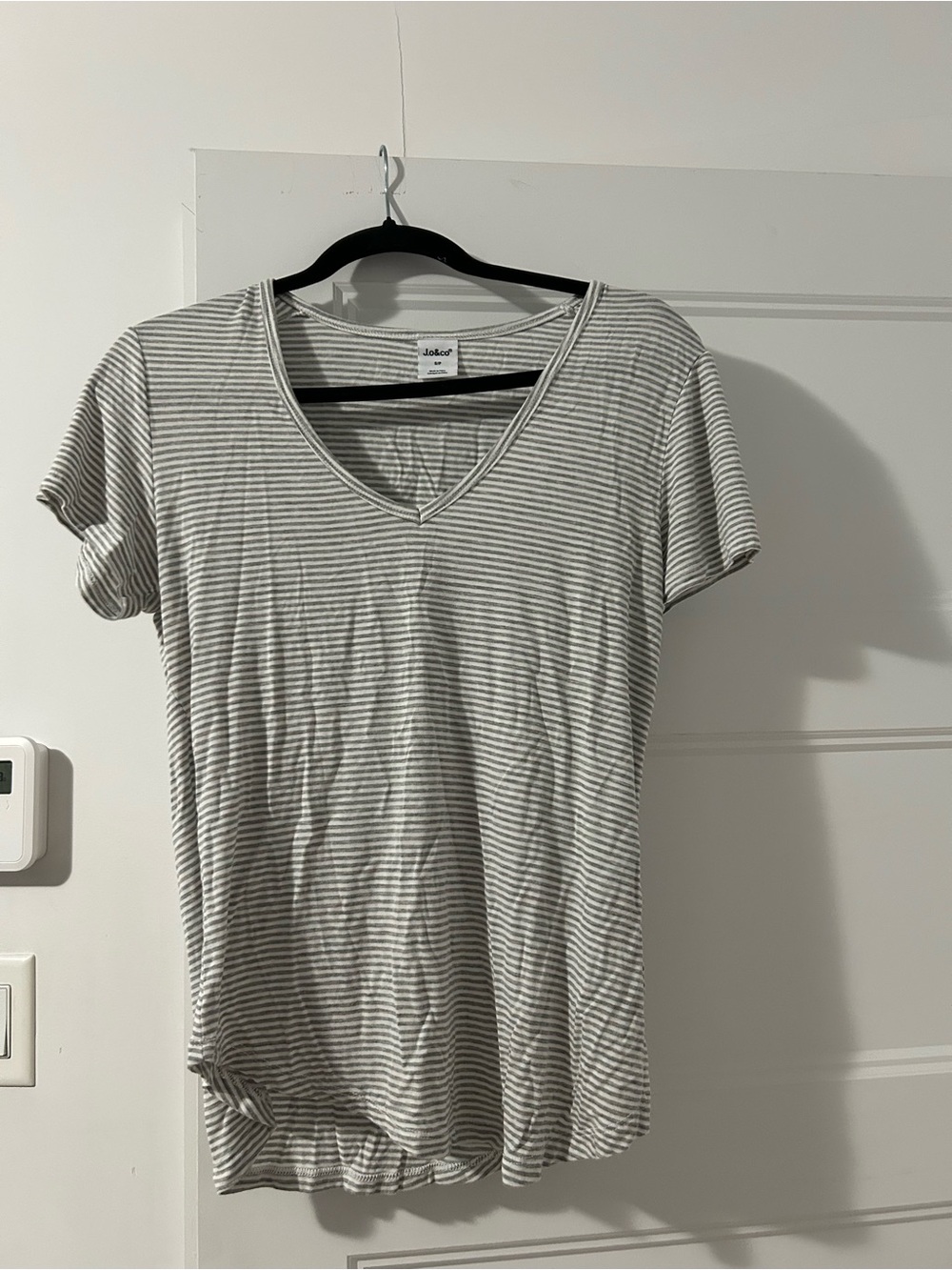 Light Gray & White Striped V-Neck Short Sleeve Tee